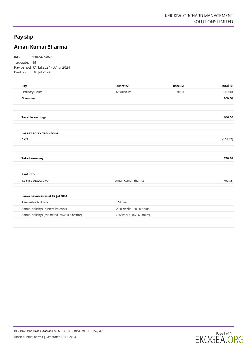 Modèle de fiche de paie Kerikiwi Orchard Management Solutions aux formats Word et PDF.pdf, 1